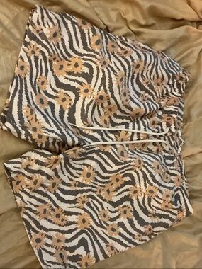PacSun Beige Floral Zebra Print swim Shorts